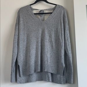 Heather grey v neck slouchy sweater with tie back